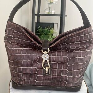 Dooney & Bourke Brown Crocodile-Embossed Hobo Bag